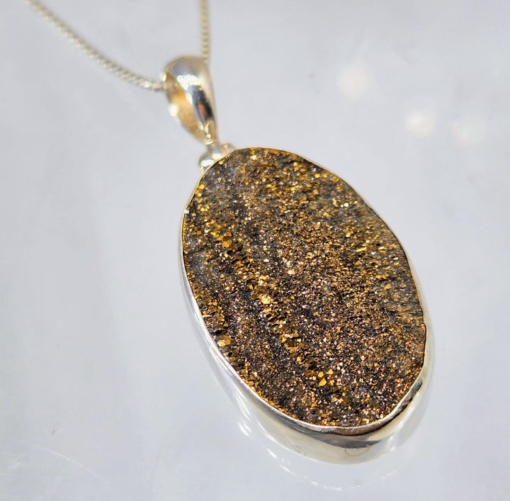 "Golden Sparkler" Pendant Necklace - Titanium Druzy, Sterling