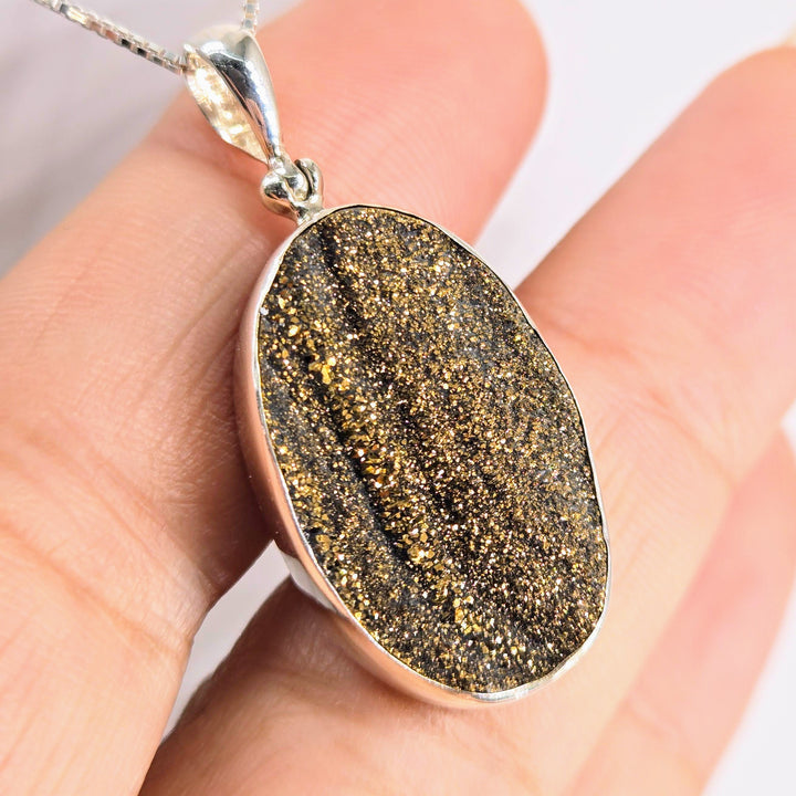 "Golden Sparkler" Pendant Necklace - Titanium Druzy, Sterling
