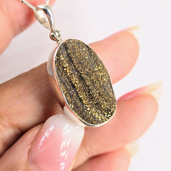 "Golden Sparkler" Pendant Necklace - Titanium Druzy, Sterling