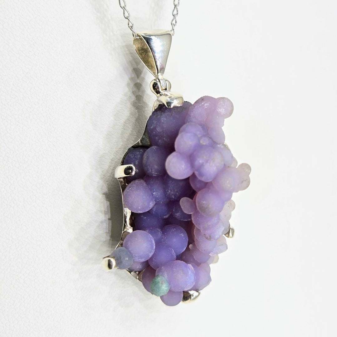 "Sacred Vine" Pendant Necklace - Botryoidal Grape Druzy Agate, Sterling