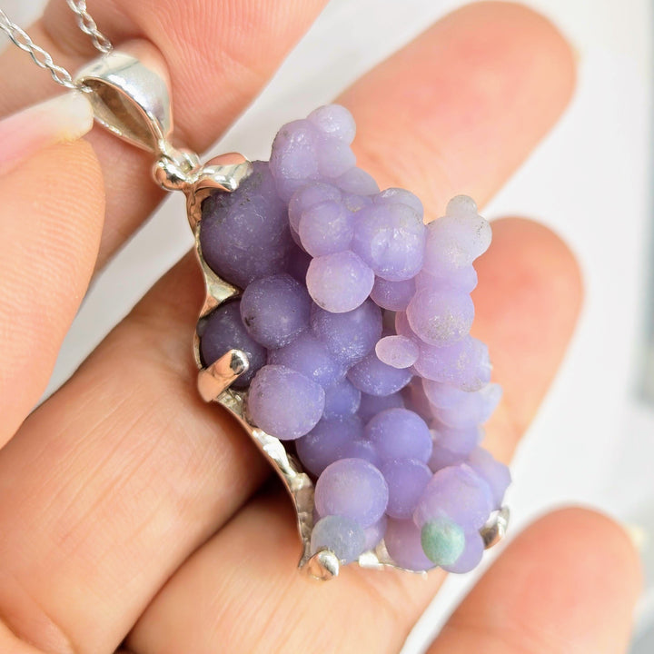 "Sacred Vine" Pendant Necklace - Botryoidal Grape Druzy Agate, Sterling