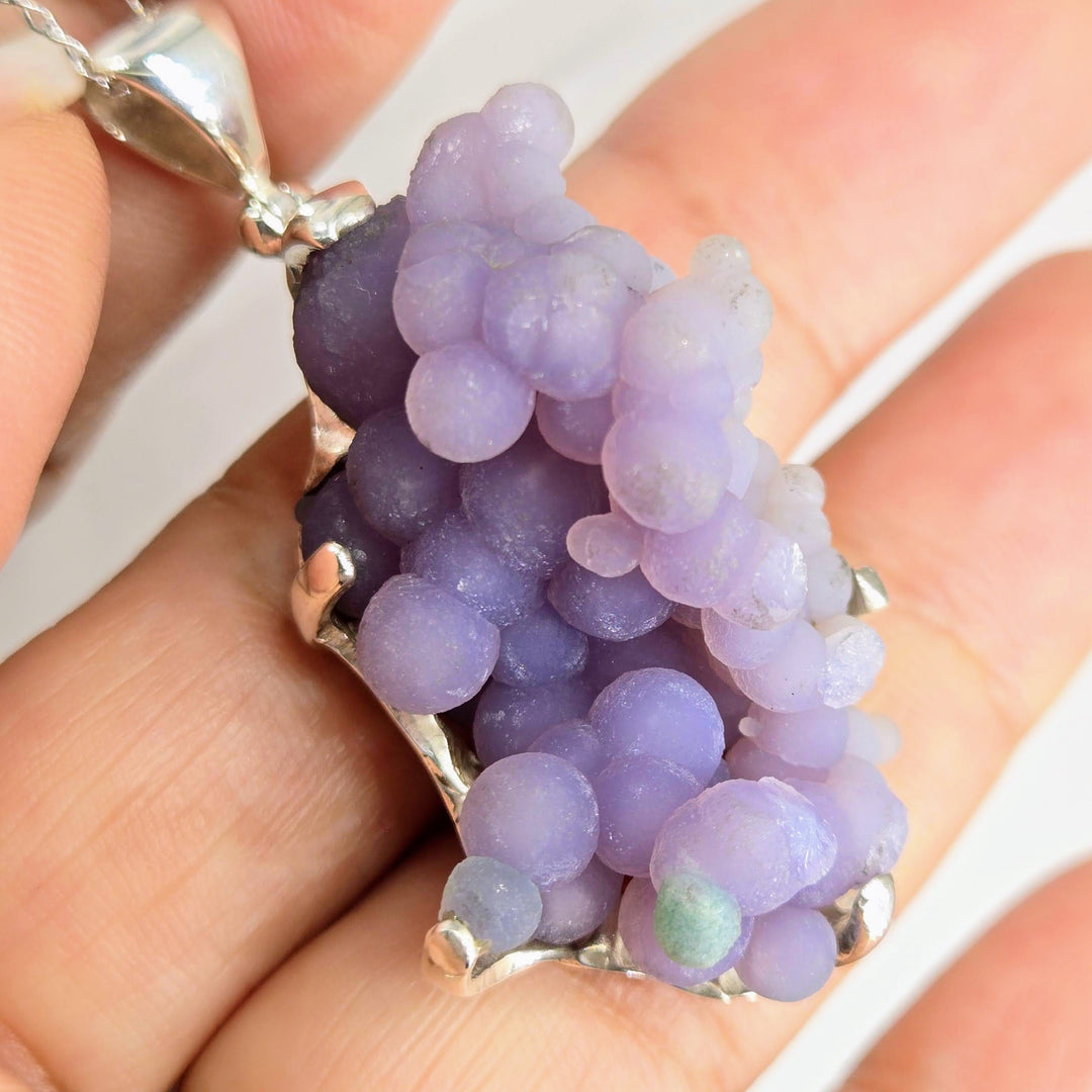 "Sacred Vine" Pendant Necklace - Botryoidal Grape Druzy Agate, Sterling