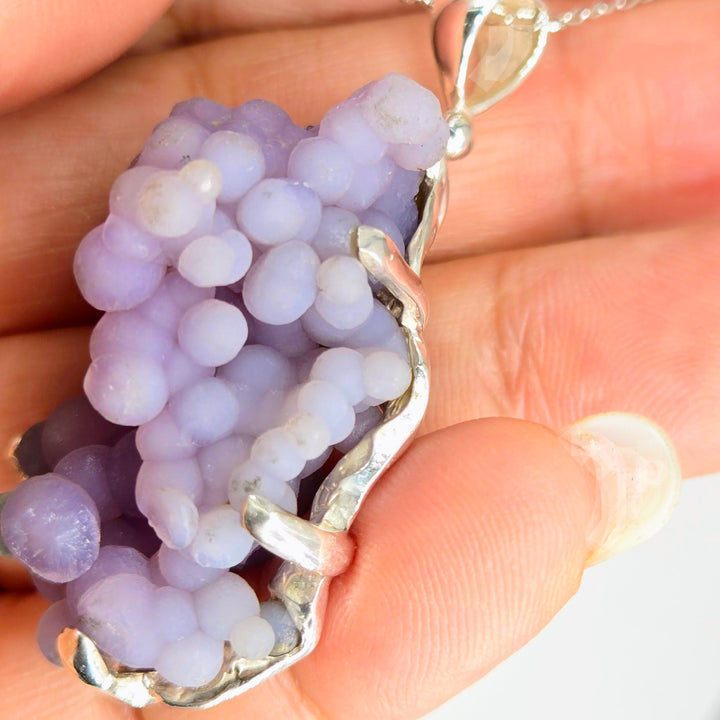 "Sacred Vine" Pendant Necklace - Botryoidal Grape Druzy Agate, Sterling
