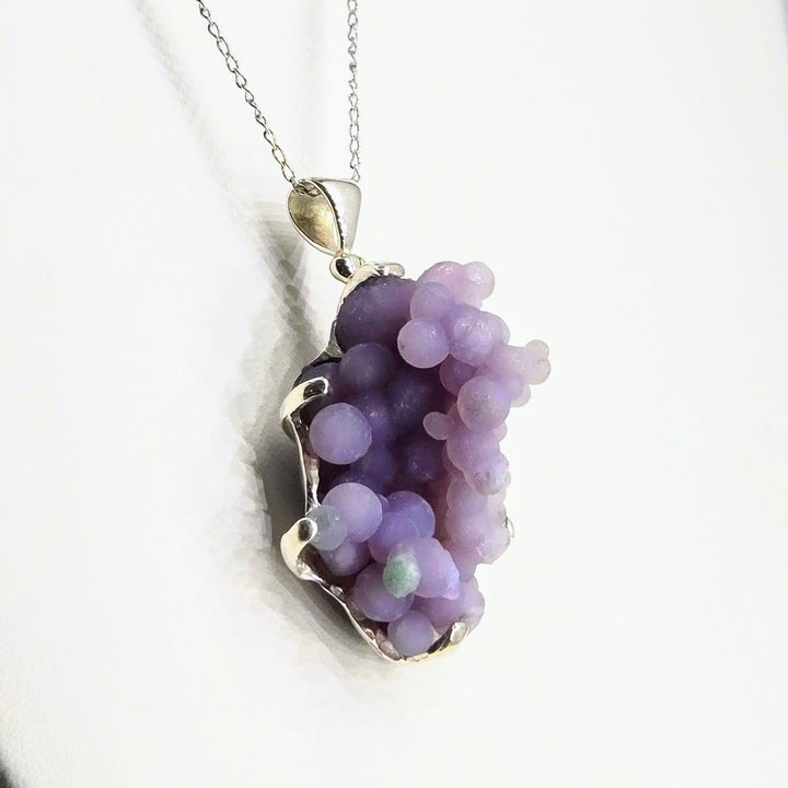 "Sacred Vine" Pendant Necklace - Botryoidal Grape Druzy Agate, Sterling