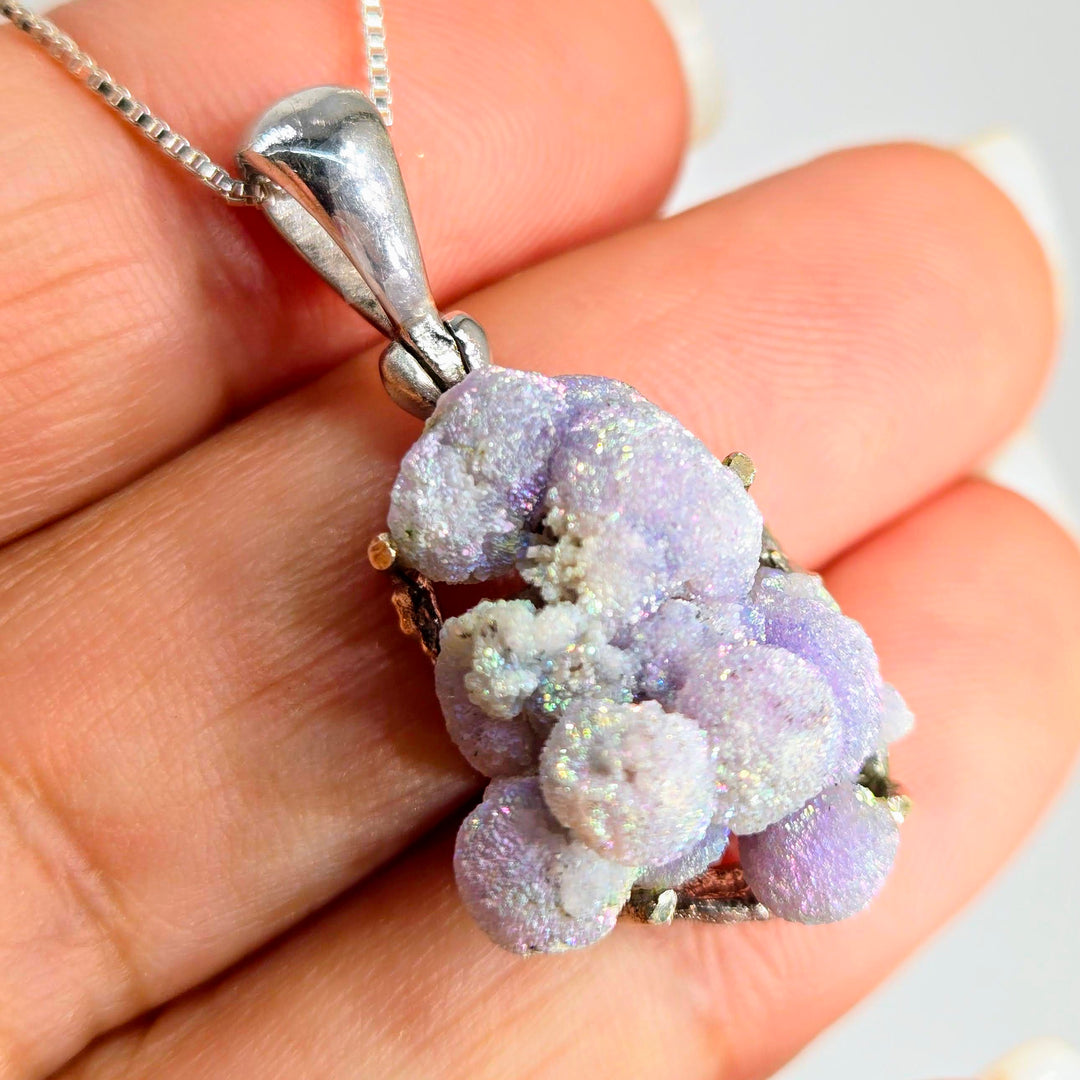 "Cluster" Pendant Necklace - Botryoidal Grape Druzy Agate, Sterling