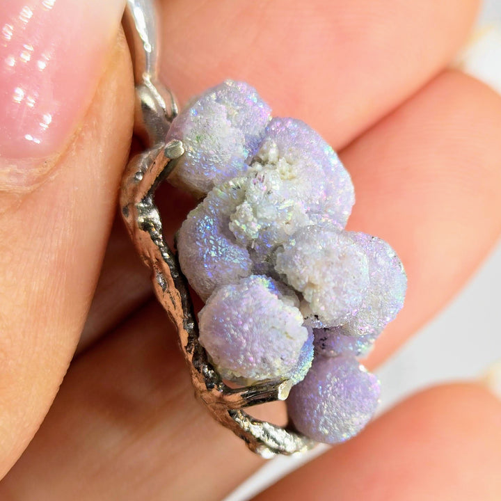 "Cluster" Pendant Necklace - Botryoidal Grape Druzy Agate, Sterling