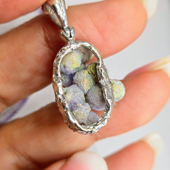 "Cluster" Pendant Necklace - Botryoidal Grape Druzy Agate, Sterling