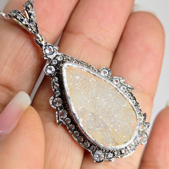 "Sugar!" Pendant Necklace - Druzy, Topaz, Sterling