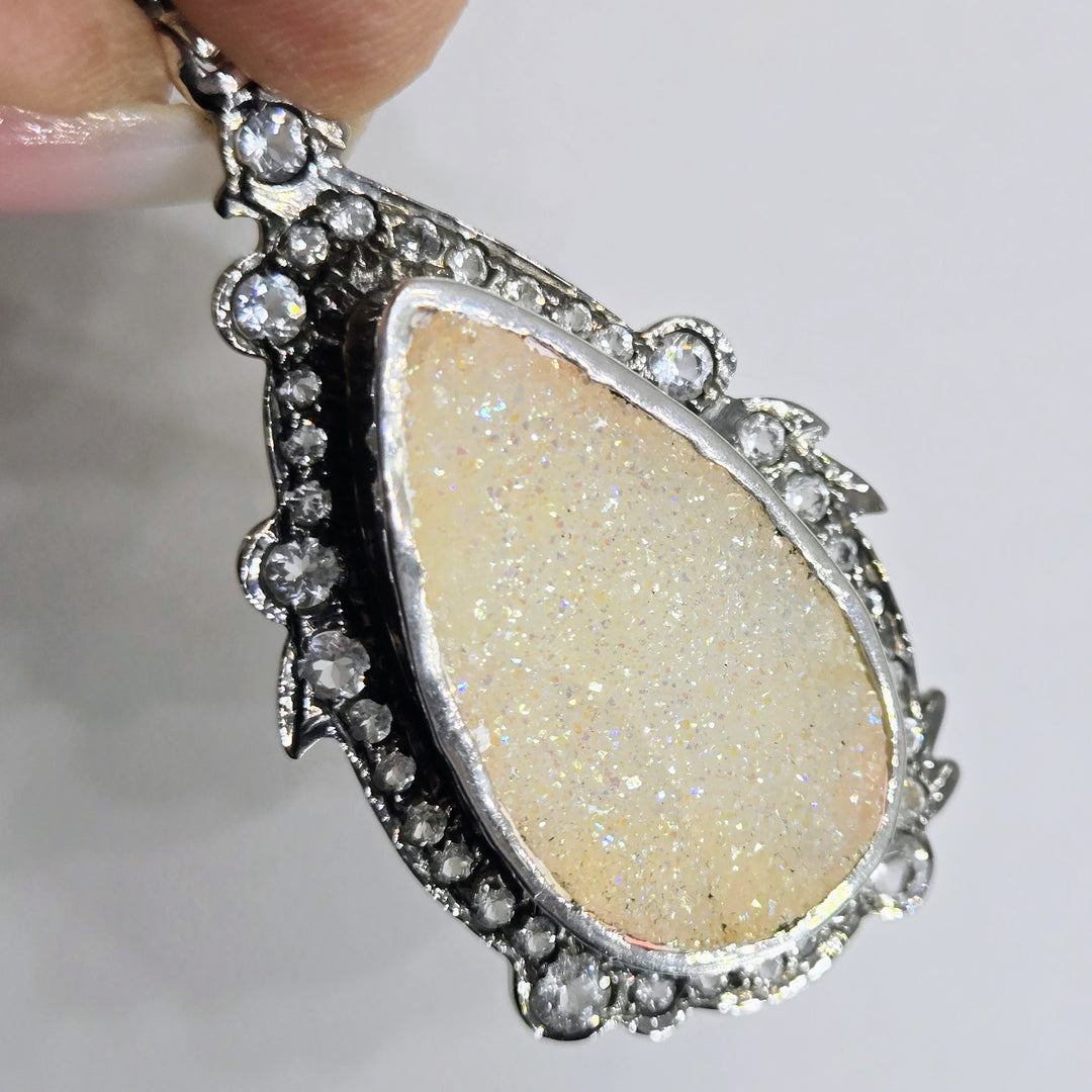 "Sugar!" Pendant Necklace - Druzy, Topaz, Sterling