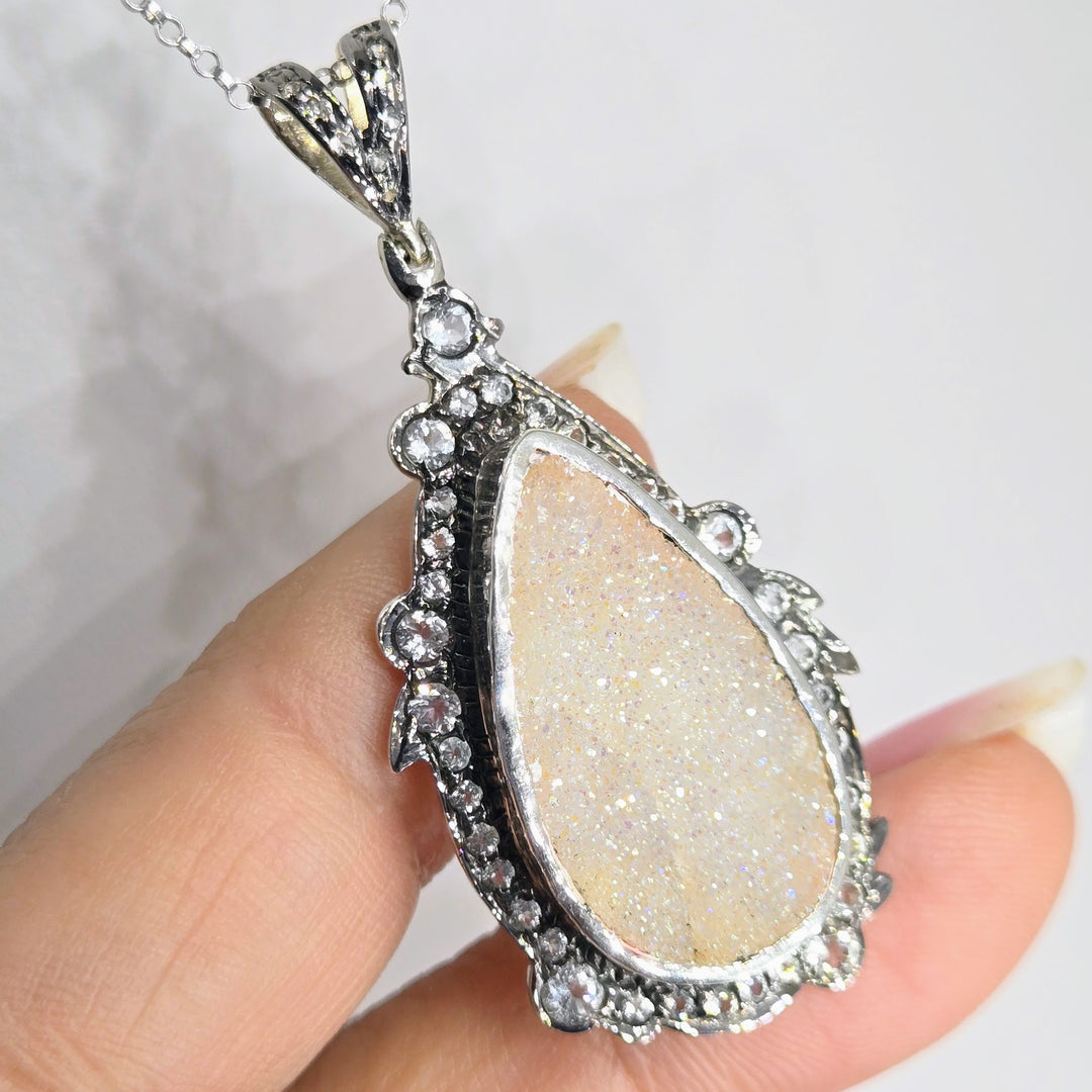 "Sugar!" Pendant Necklace - Druzy, Topaz, Sterling