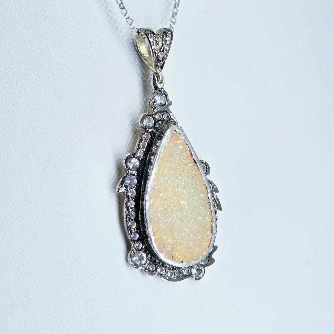 "Sugar!" Pendant Necklace - Druzy, Topaz, Sterling