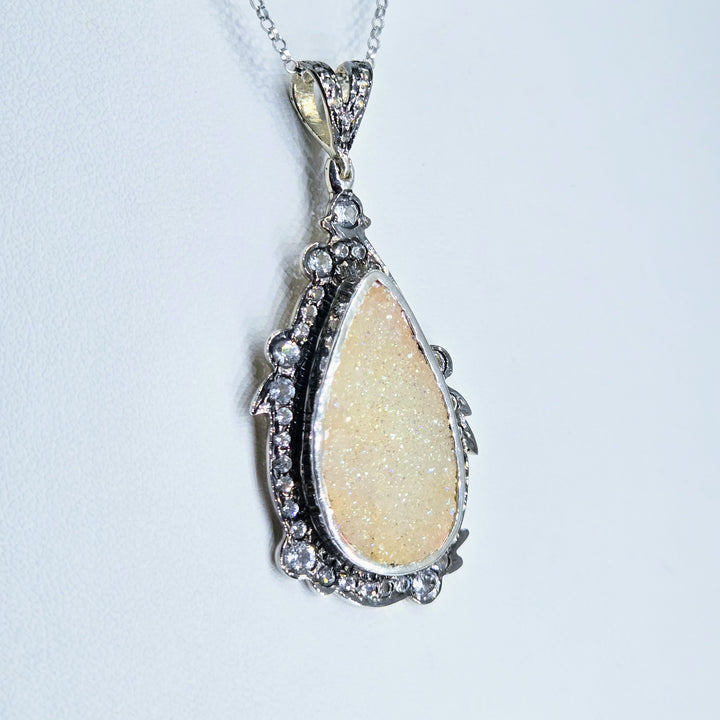"Sugar!" Pendant Necklace - Druzy, Topaz, Sterling