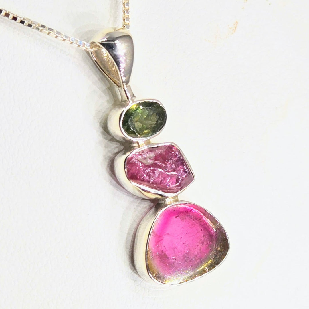 "Watermelon Wonder" Pendant Necklace - Tourmaline, Sterling