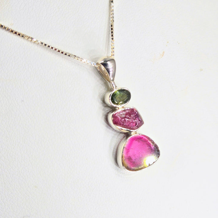 "Watermelon Wonder" Pendant Necklace - Tourmaline, Sterling