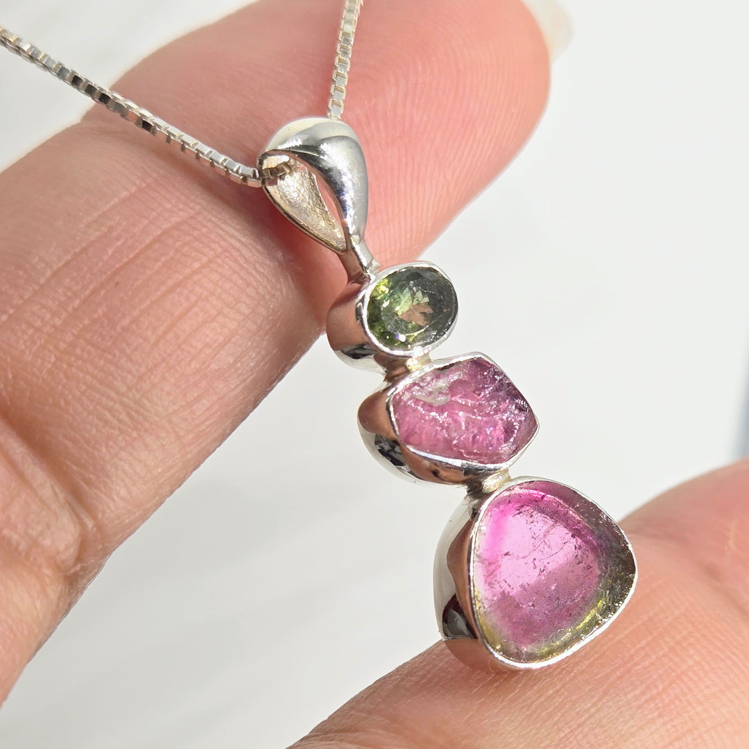 "Watermelon Wonder" Pendant Necklace - Tourmaline, Sterling