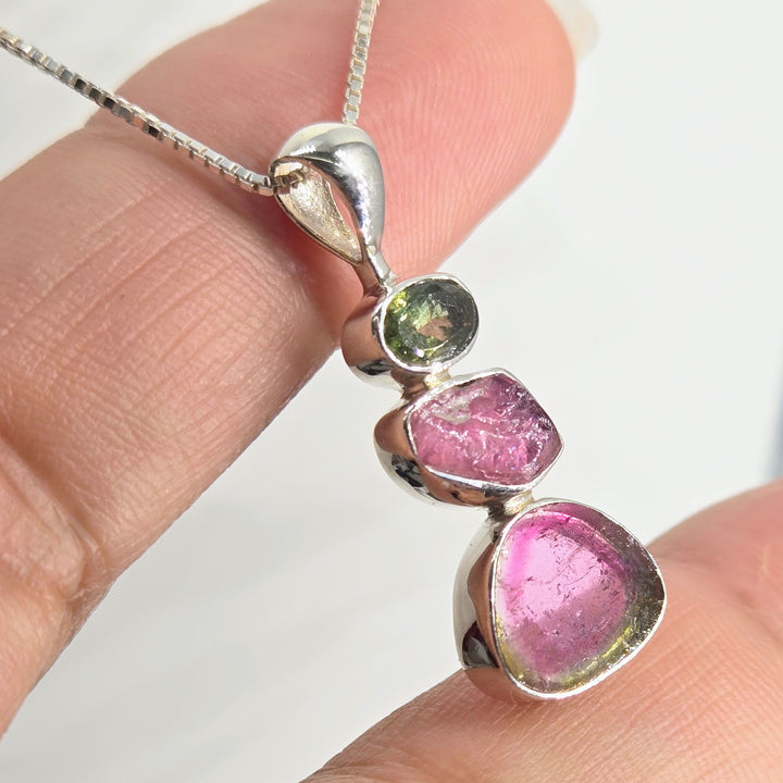 "Watermelon Wonder" Pendant Necklace - Tourmaline, Sterling