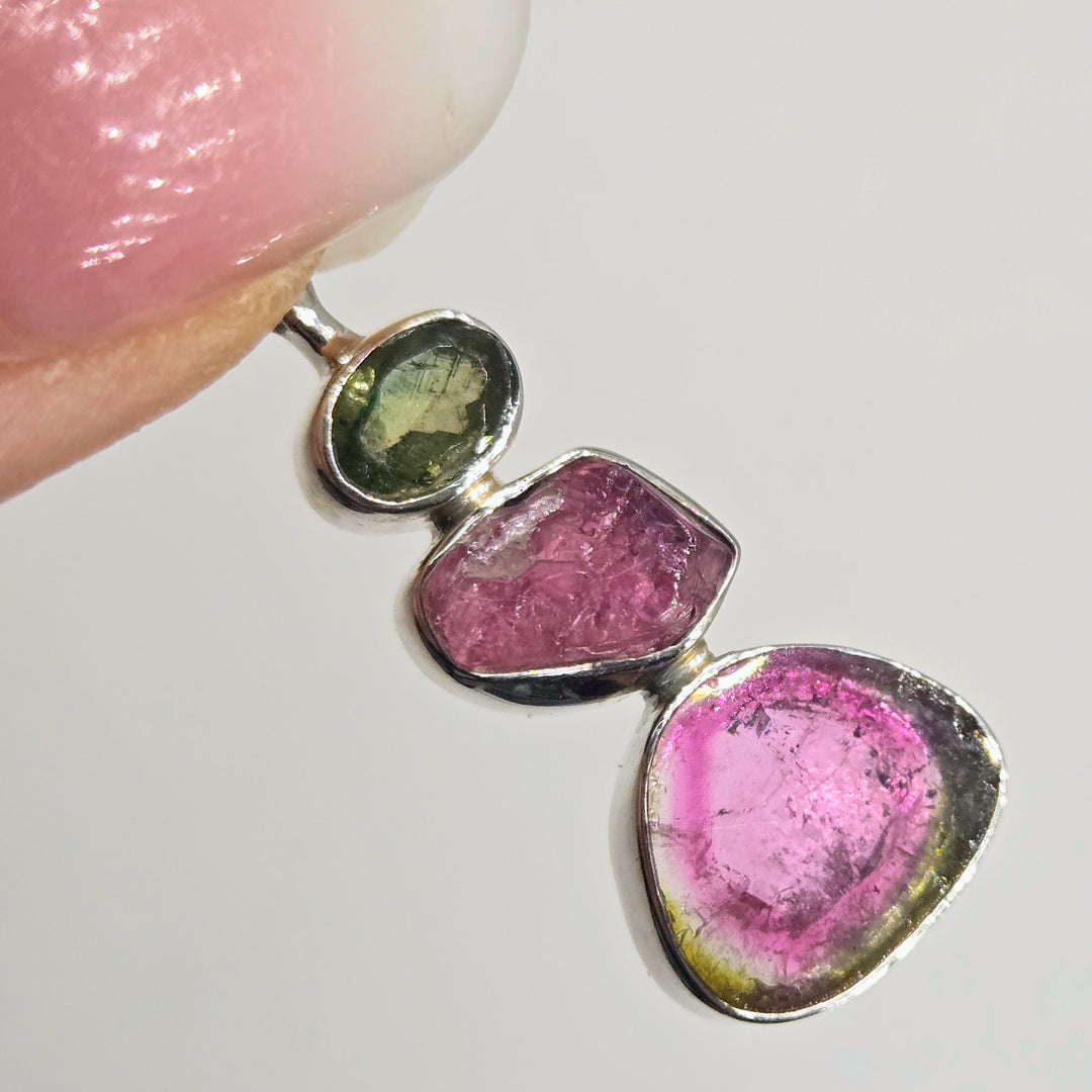 "Watermelon Wonder" Pendant Necklace - Tourmaline, Sterling