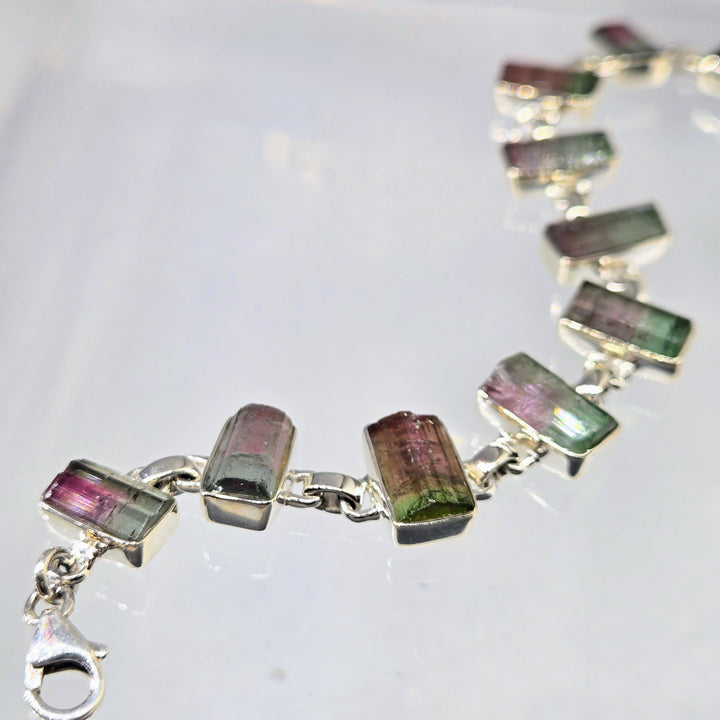 "Watermelon Wonders!" 6.5" - 8" Bracelet - Tourmaline, Sterling