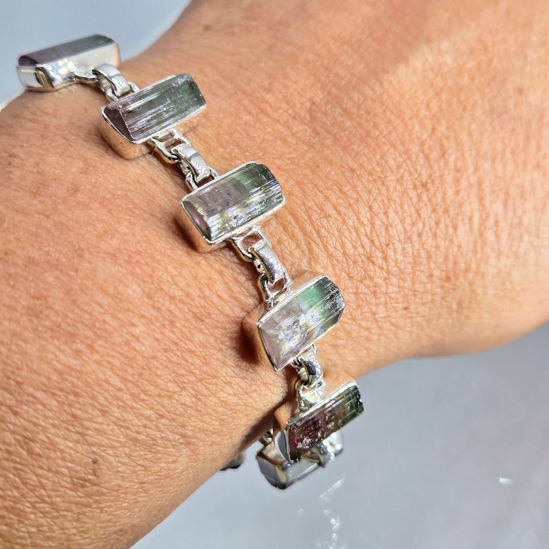"Watermelon Wonders!" 6.5" - 8" Bracelet - Tourmaline, Sterling