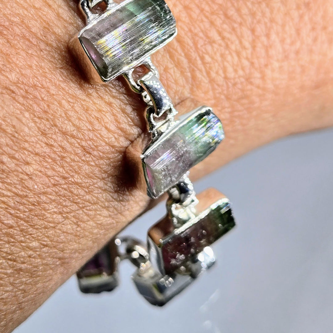 "Watermelon Wonders!" 6.5" - 8" Bracelet - Tourmaline, Sterling