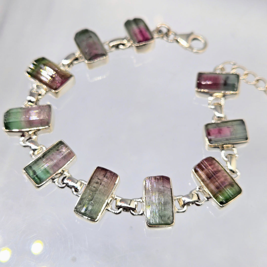 "Watermelon Wonders!" 6.5" - 8" Bracelet - Tourmaline, Sterling