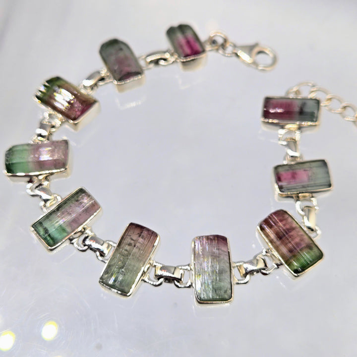 "Watermelon Wonders!" 6.5" - 8" Bracelet - Tourmaline, Sterling