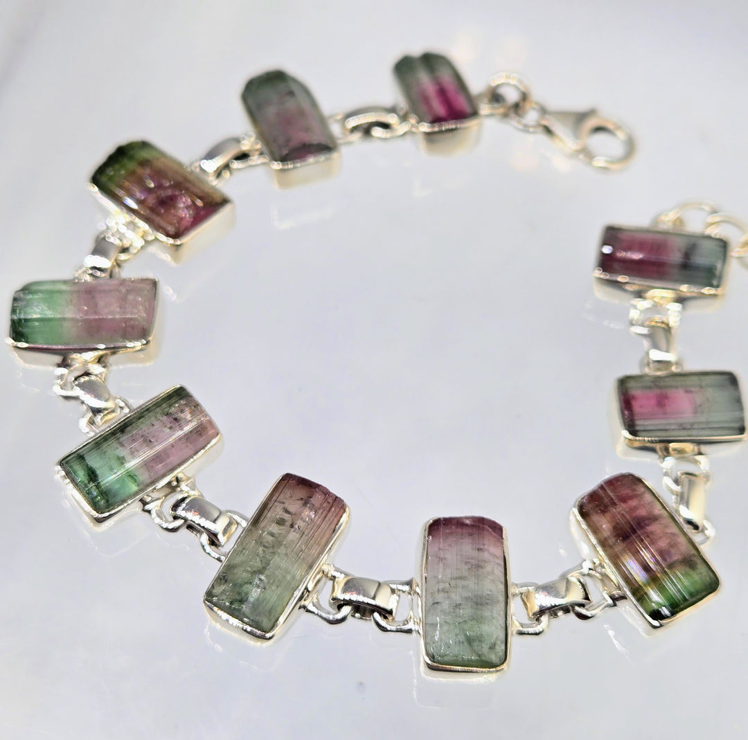 "Watermelon Wonders!" 6.5" - 8" Bracelet - Tourmaline, Sterling