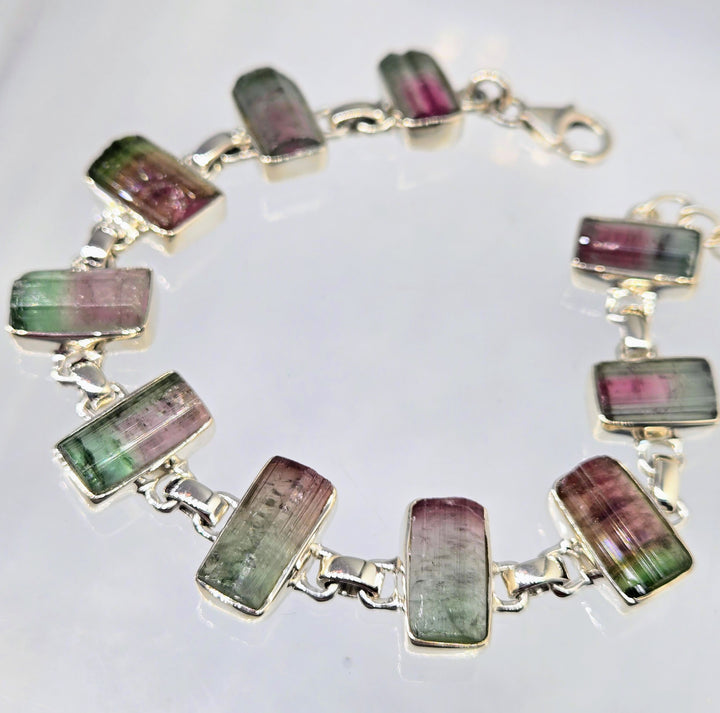 "Watermelon Wonders!" 6.5" - 8" Bracelet - Tourmaline, Sterling