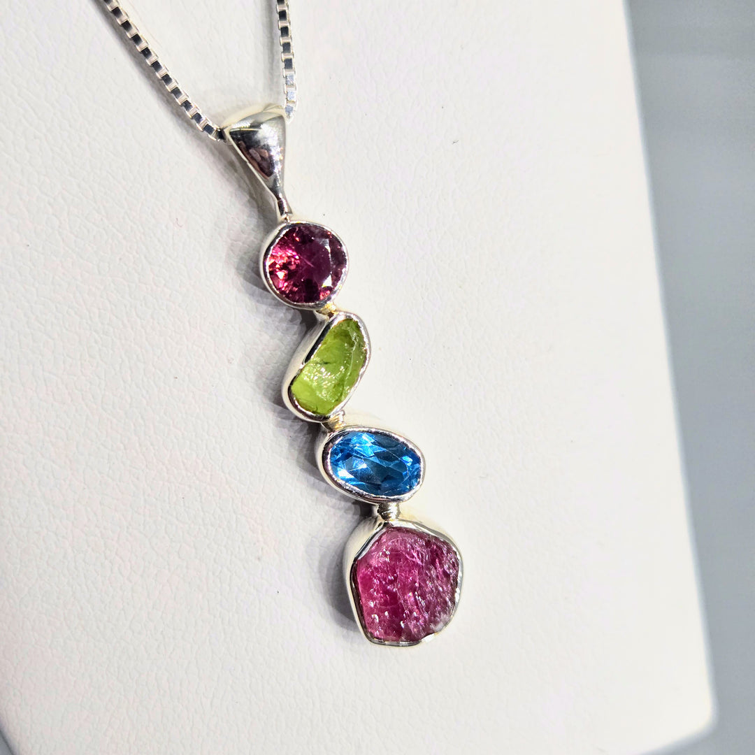 "Berries & Blue" Pendant Necklace - Tourmaline, Topaz, Sterling