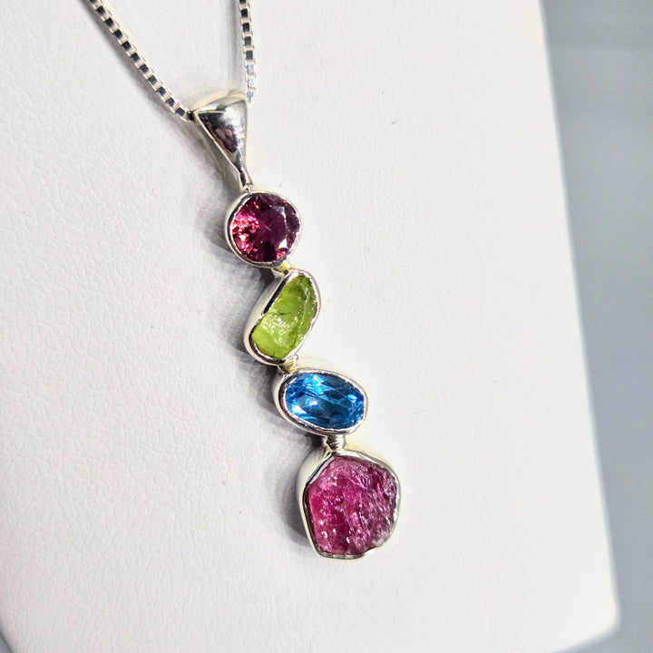 "Berries & Blue" Pendant Necklace - Tourmaline, Topaz, Sterling
