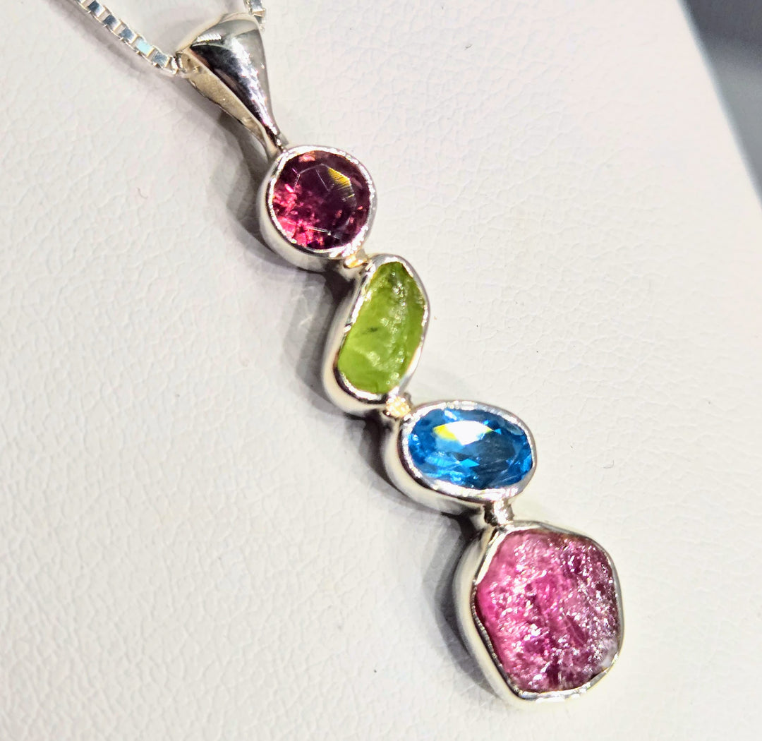 "Berries & Blue" Pendant Necklace - Tourmaline, Topaz, Sterling