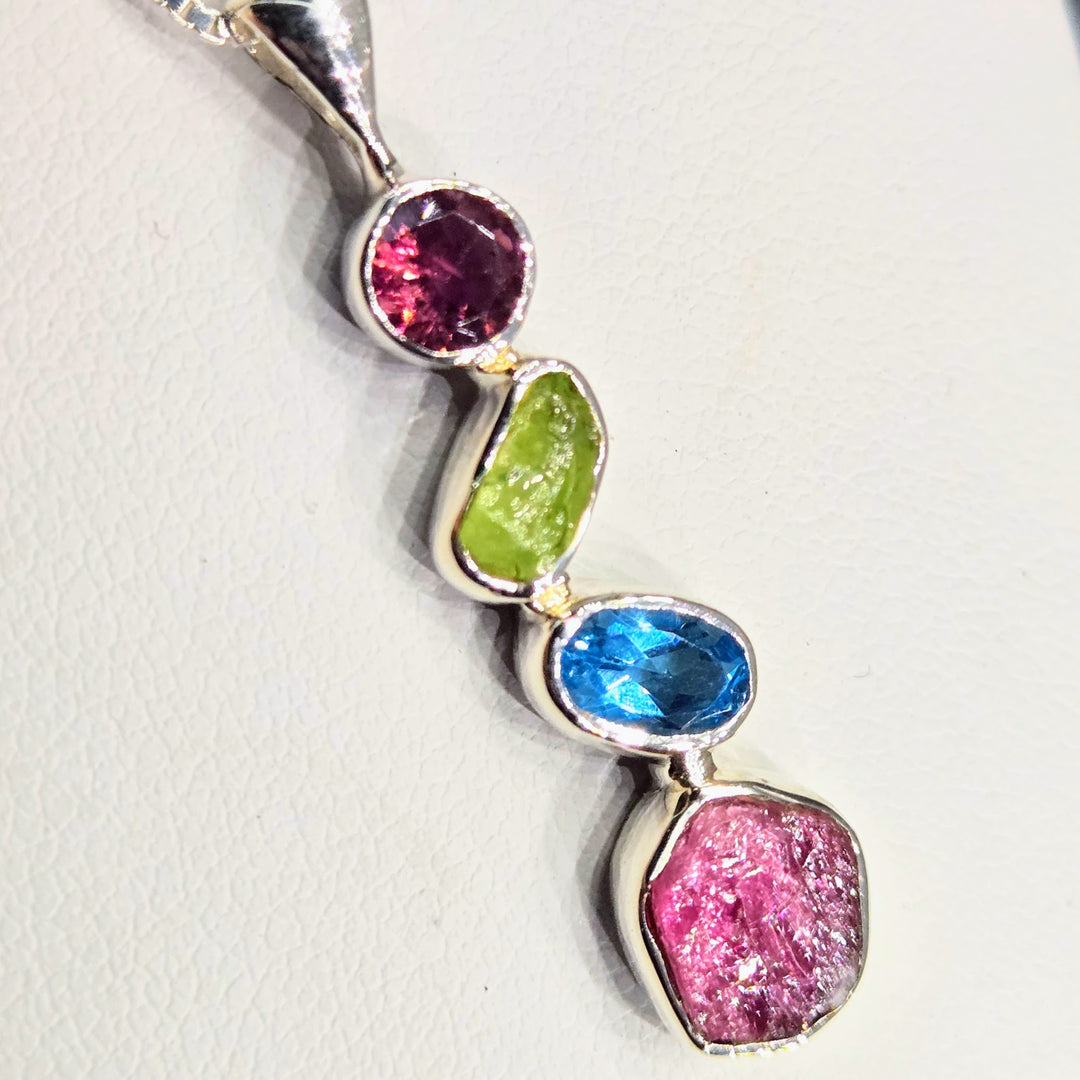 "Berries & Blue" Pendant Necklace - Tourmaline, Topaz, Sterling