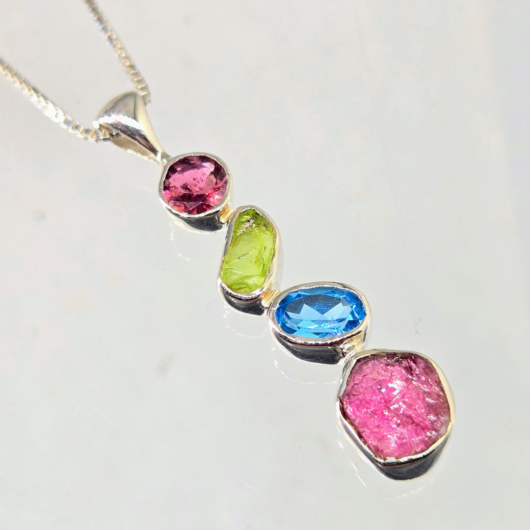 "Berries & Blue" Pendant Necklace - Tourmaline, Topaz, Sterling