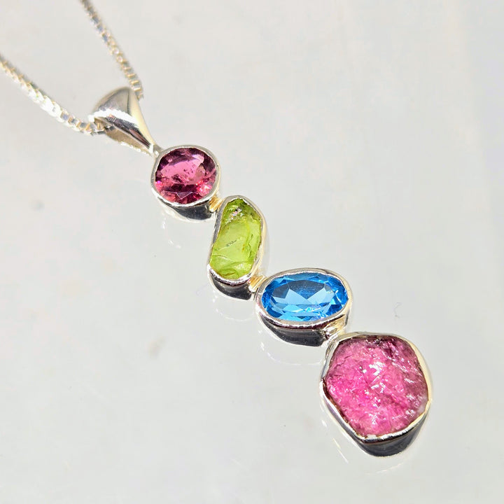 "Berries & Blue" Pendant Necklace - Tourmaline, Topaz, Sterling