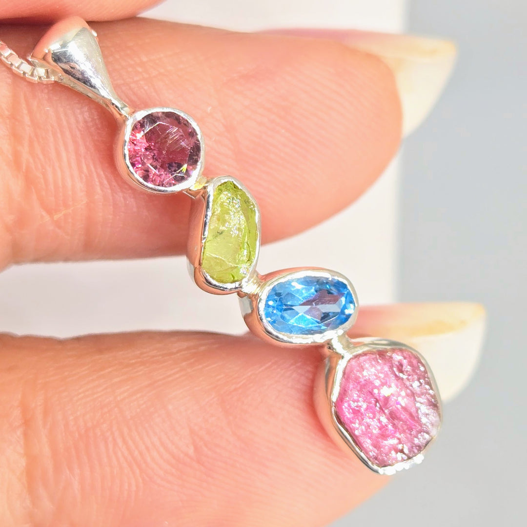 "Berries & Blue" Pendant Necklace - Tourmaline, Topaz, Sterling