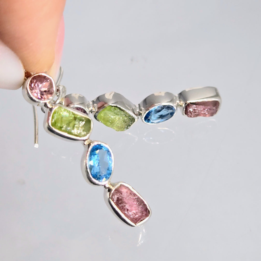 "Berries & Blue" 1.75" Earrings - Tourmaline, Topaz, Sterling