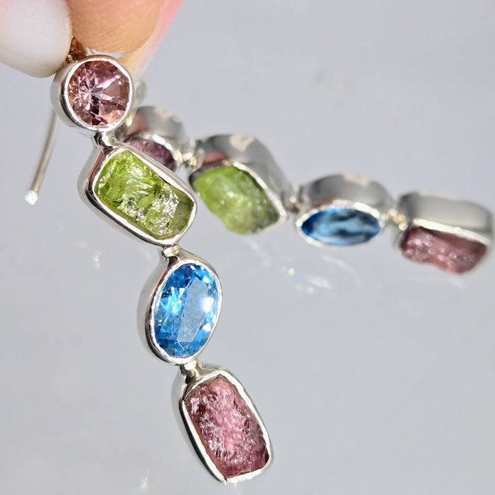 "Berries & Blue" 1.75" Earrings - Tourmaline, Topaz, Sterling