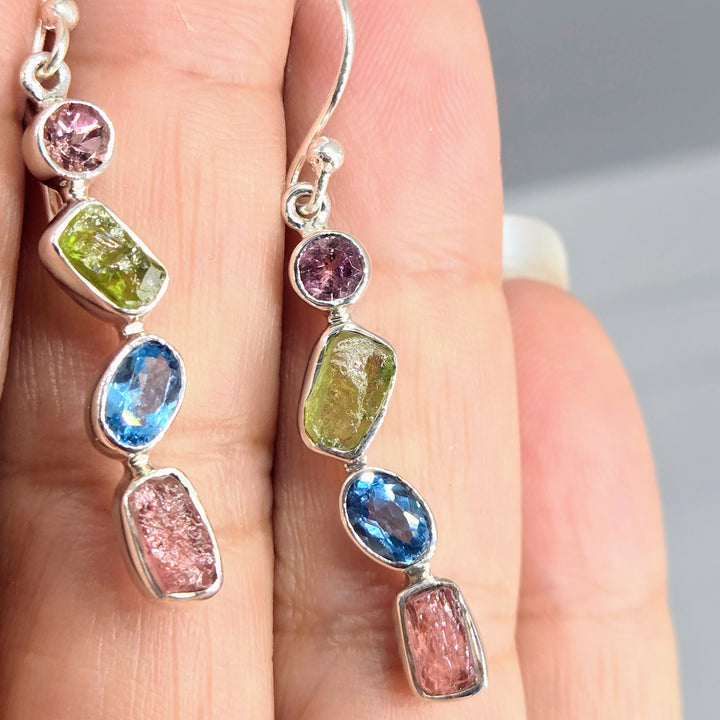"Berries & Blue" 1.75" Earrings - Tourmaline, Topaz, Sterling