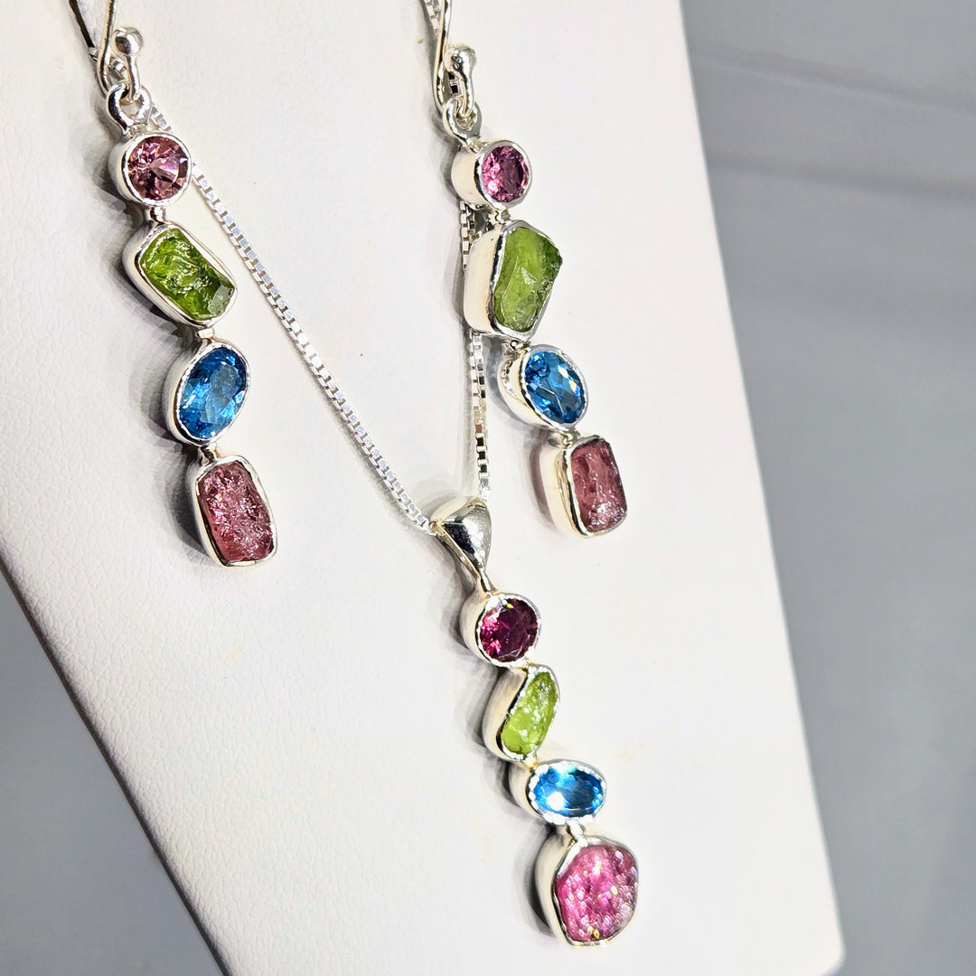 "Berries & Blue" 1.75" Earrings - Tourmaline, Topaz, Sterling