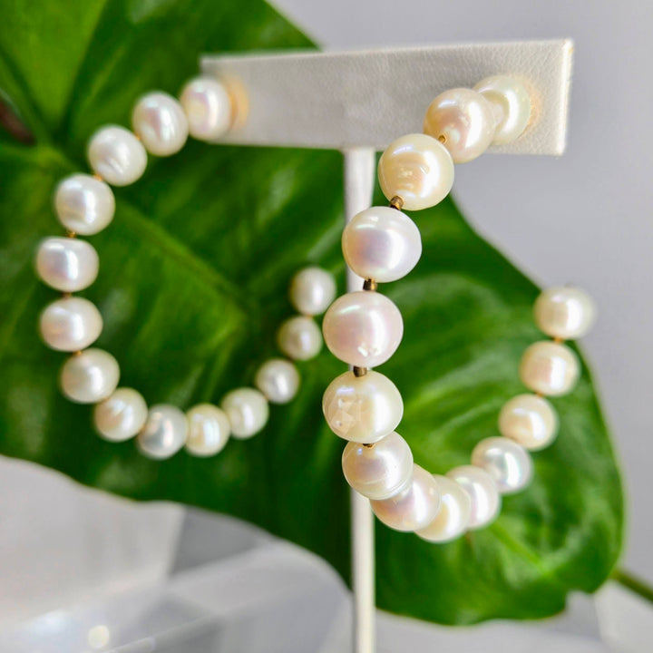 "Life Rings" 2.5" Post Hoop Earrings - Pearls, Gold-plated Jeweler's Brass (hypoallergenic)