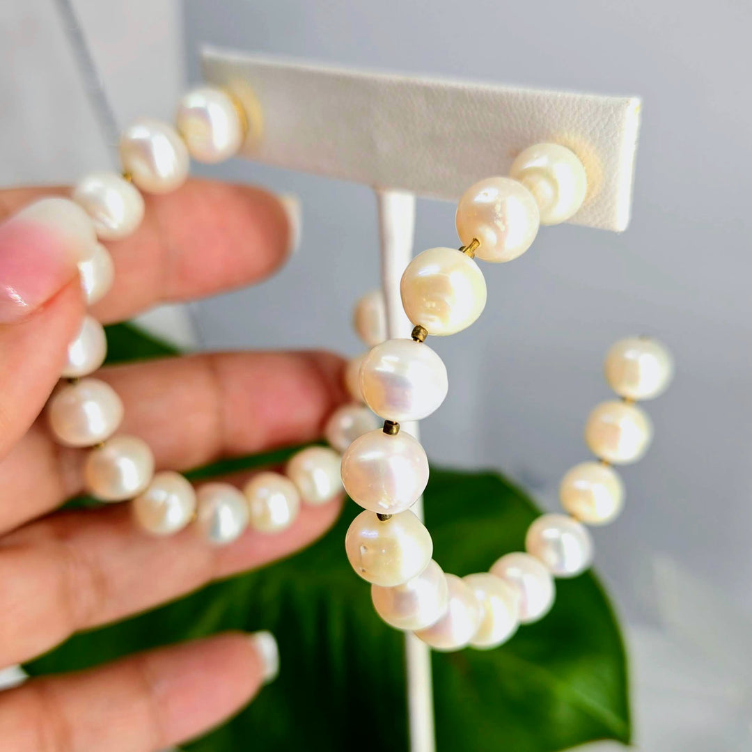 "Life Rings" 2.5" Post Hoop Earrings - Pearls, Gold-plated Jeweler's Brass (hypoallergenic)