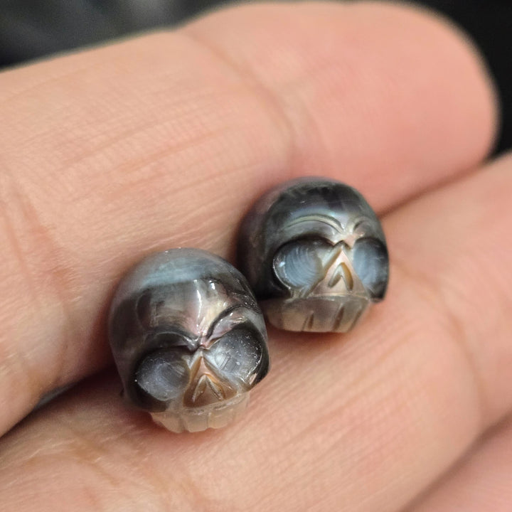 "Sugar Skull" .5" Stud Earrings - Hand-carved Pearls, Sterling