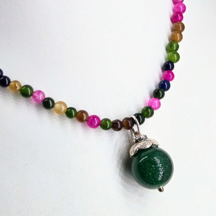 "Wood Nymph" 14" to 16" Necklace - Tourmaline, Onyx, Agate, Sterling