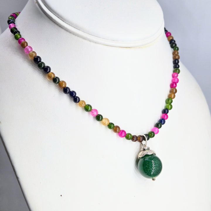 "Wood Nymph" 14" to 16" Necklace - Tourmaline, Onyx, Agate, Sterling