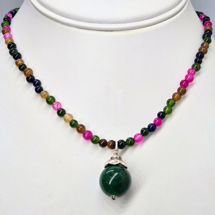 "Wood Nymph" 14" to 16" Necklace - Tourmaline, Onyx, Agate, Sterling