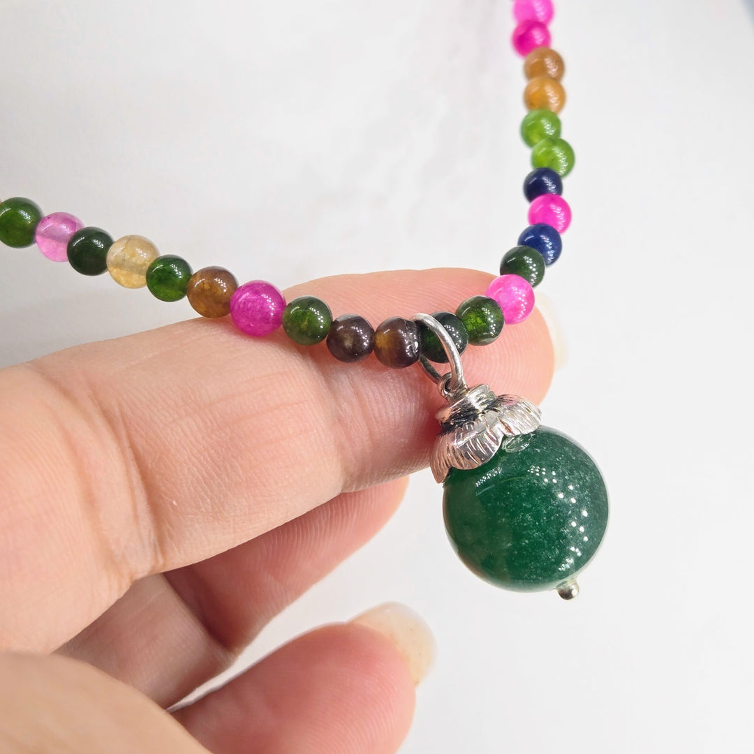 "Wood Nymph" 14" to 16" Necklace - Tourmaline, Onyx, Agate, Sterling