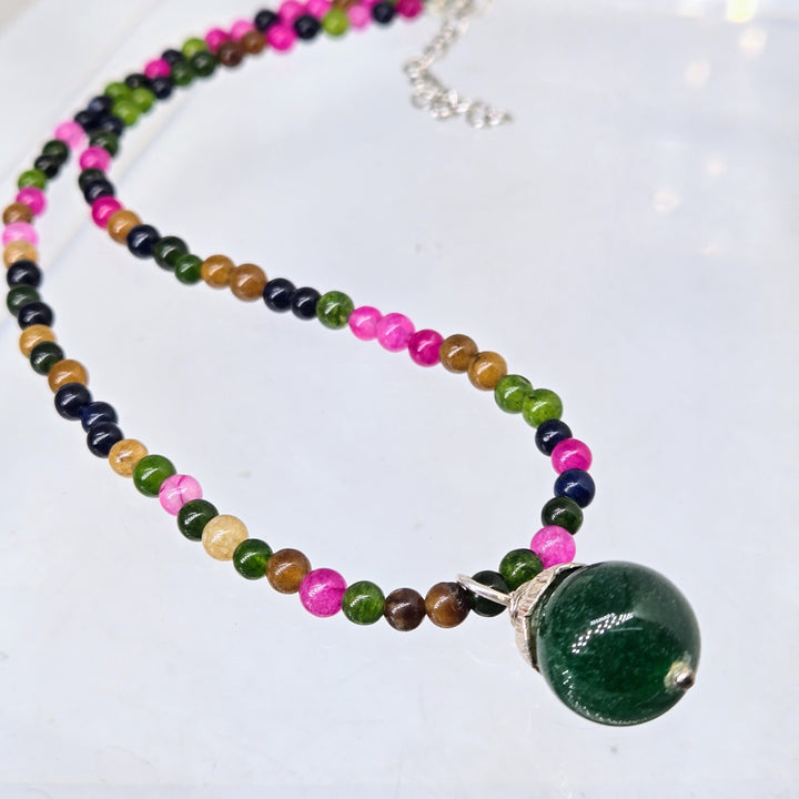 "Wood Nymph" 14" to 16" Necklace - Tourmaline, Onyx, Agate, Sterling