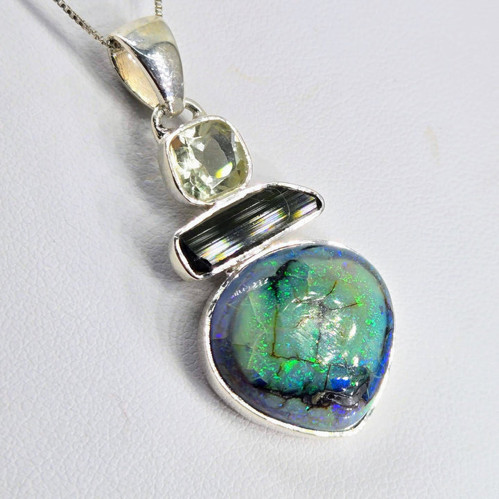 "Verdantista" Pendant Necklace - Opal, Prasiolite, Tourmaline, Sterling