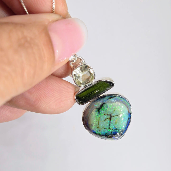 "Verdantista" Pendant Necklace - Opal, Prasiolite, Tourmaline, Sterling