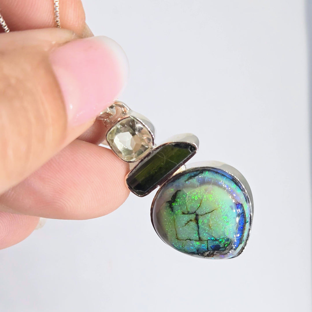 "Verdantista" Pendant Necklace - Opal, Prasiolite, Tourmaline, Sterling